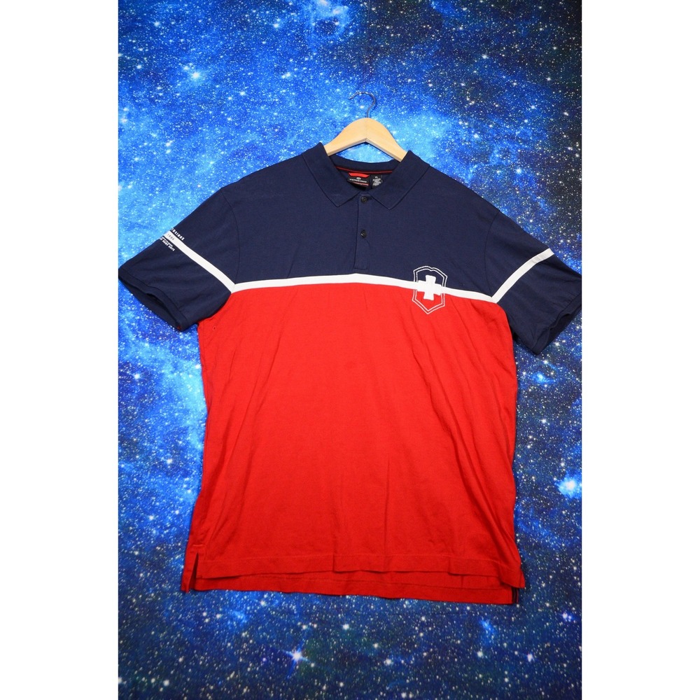Victorinox Polo Shirt‎ Mens Extra Large Navy Red Colorblock Swiss Army Tailored
